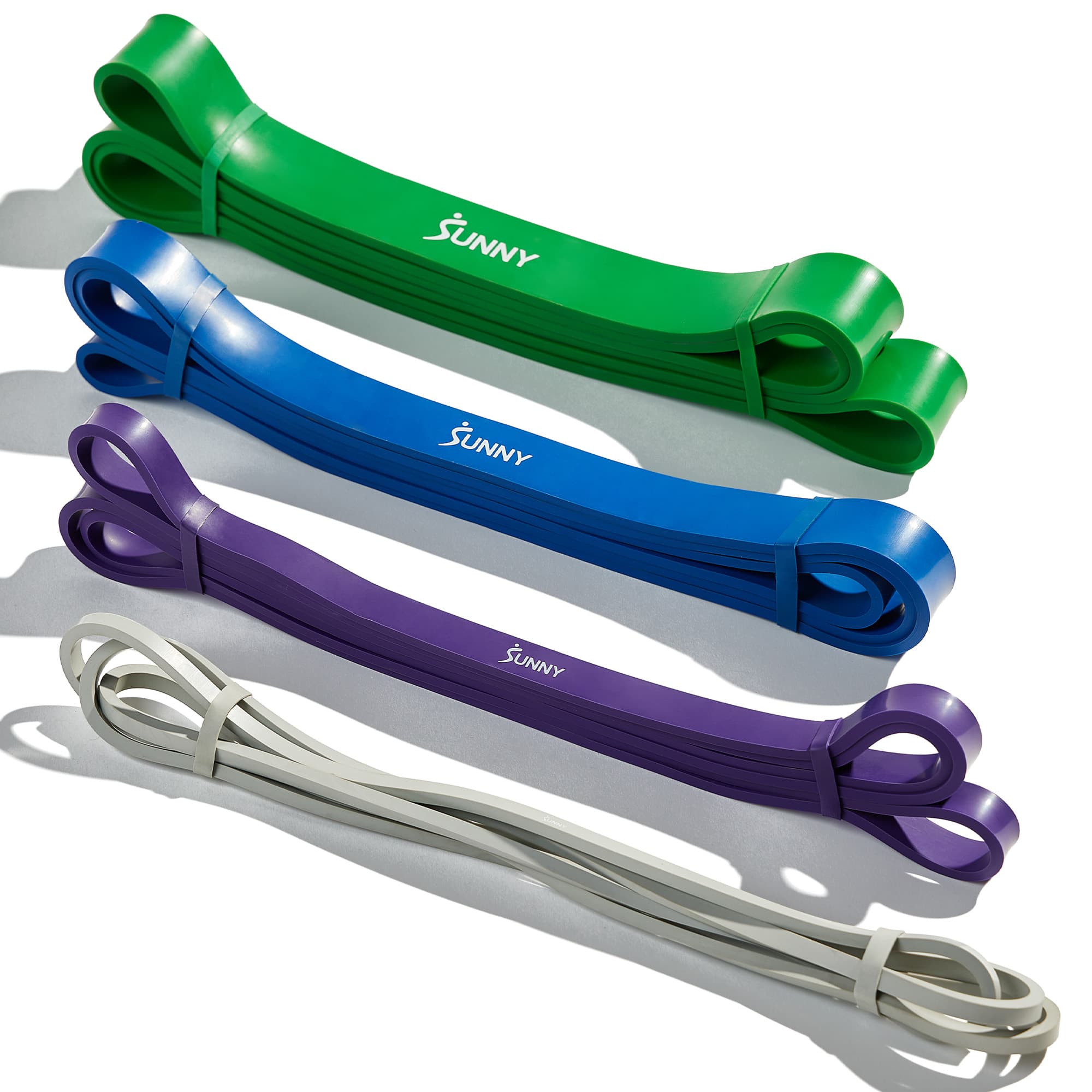 Sunny Health & Fitness - Strength Training Resistance Band Combo - 15-95 LBs - Gray, purple, blue, green