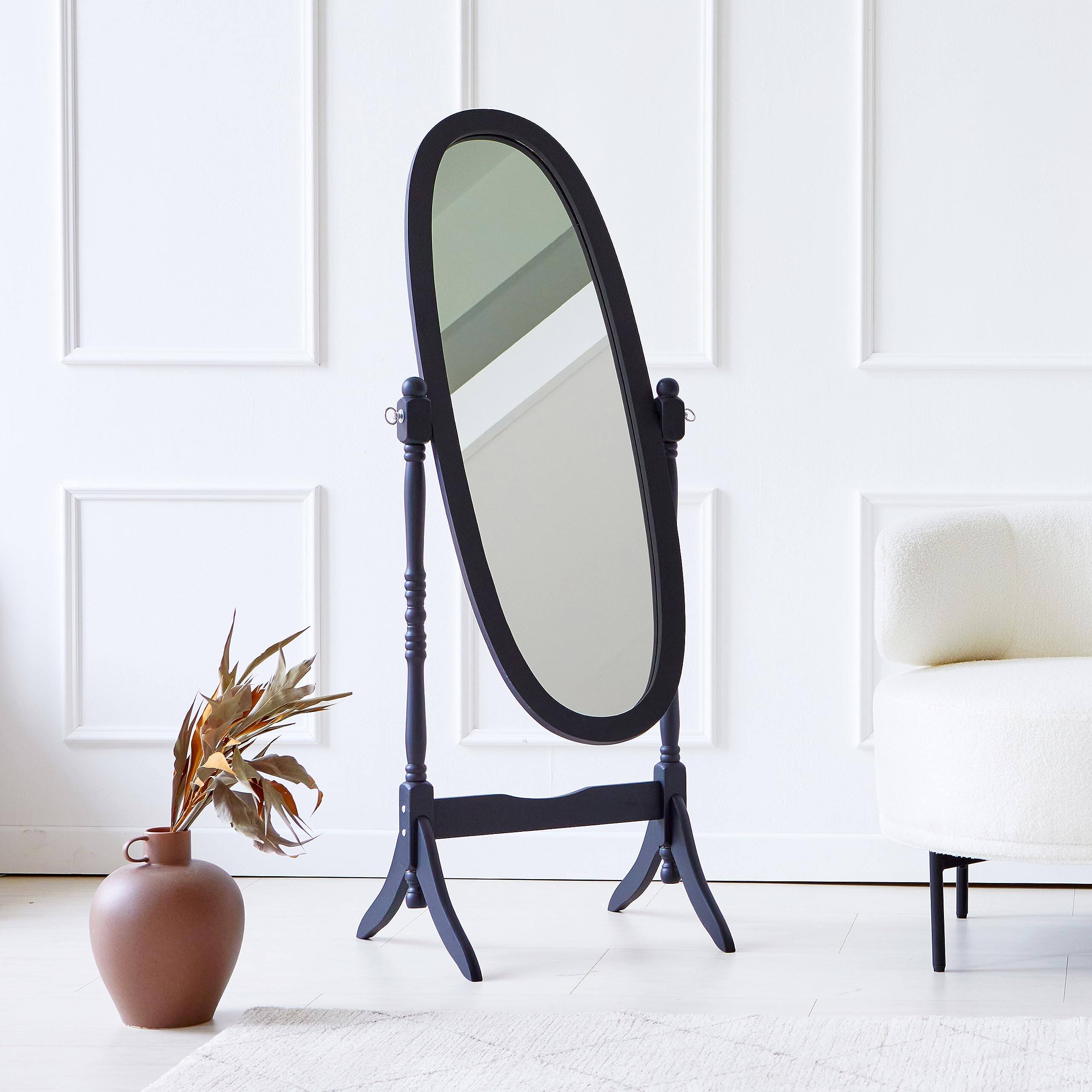 Hanke - Ashely Wooden Antique Floor Free Standing Mirror traditional Style Oval Dressing Cheval Mirror Bedroom - Black