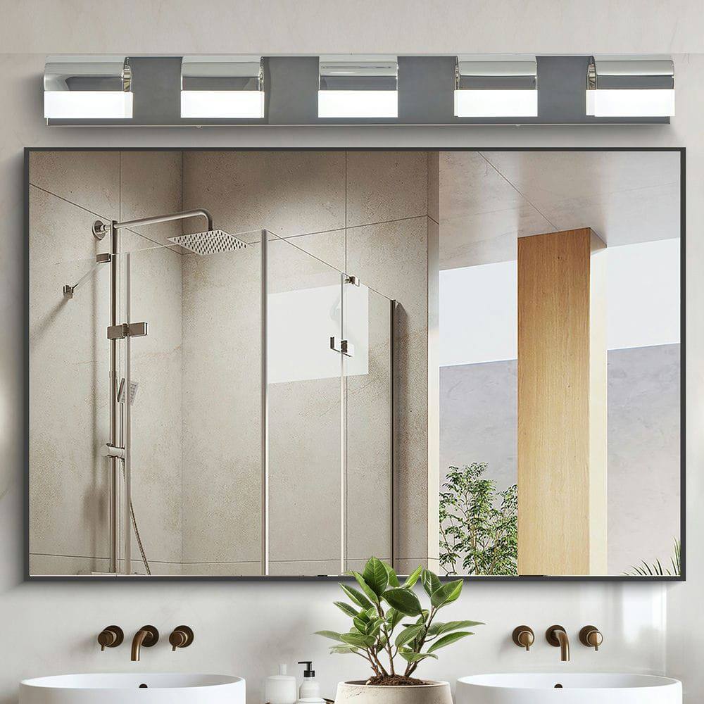 Alt View 1. Kadyn - Modern Bathroom Vanity Lighting 5-Light LED Vanity Lights Over Mirror Bath Wall Lighting, Chrome - Silver.