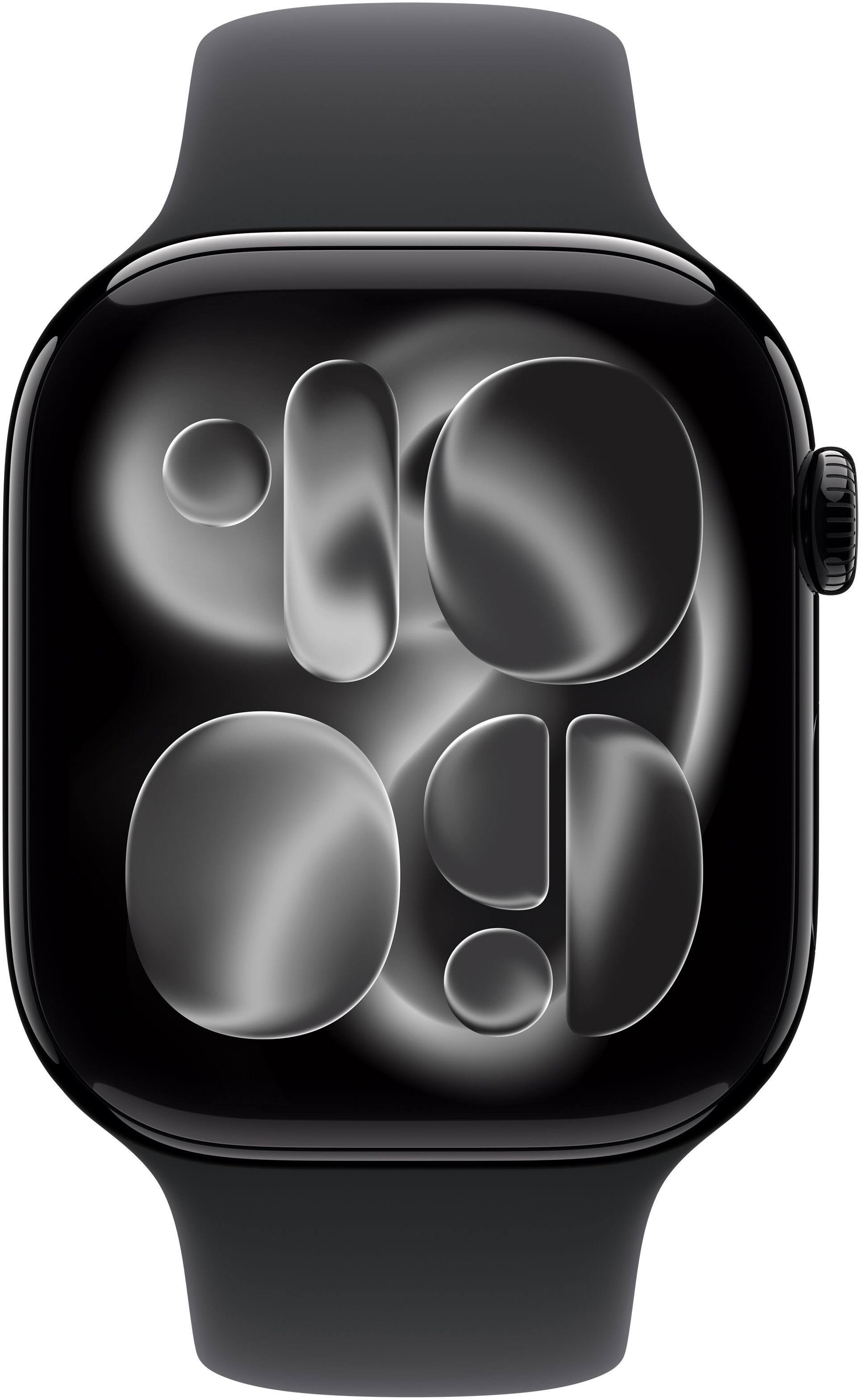 Alt View 1. Apple - Apple Watch Series 11 (GPS) 46mm Jet Black Aluminum Case with Black Sport Band - S/M - Jet Black.