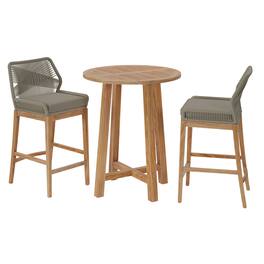 Modway - Wellspring 3-Piece Outdoor Bar Set with Round High-Top Table and 2 Stools - Light Gray Greige