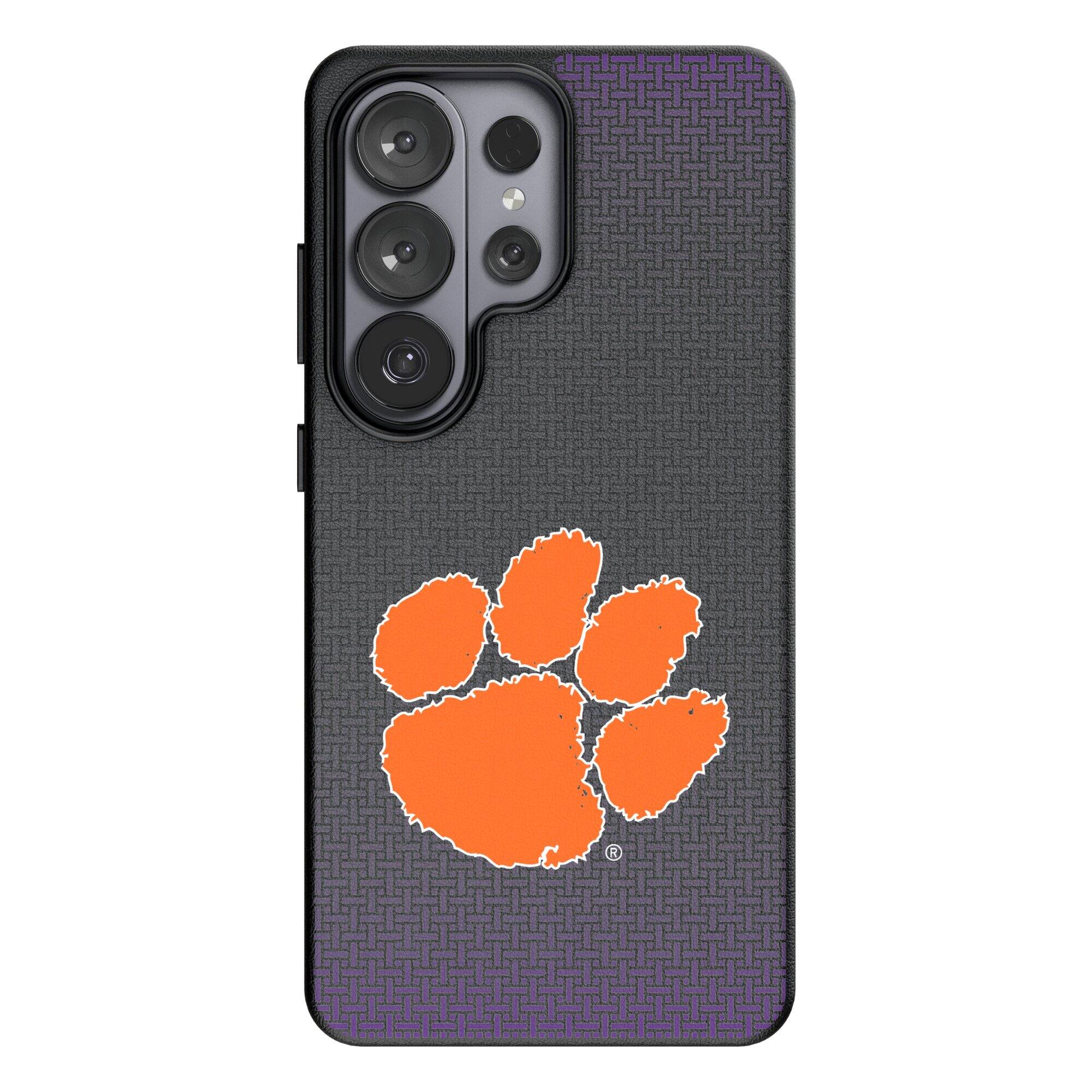 Front. Keyscaper - Clemson Tigers Linen Galaxy Magnetic Bump Case - S25 Ultra - Black.