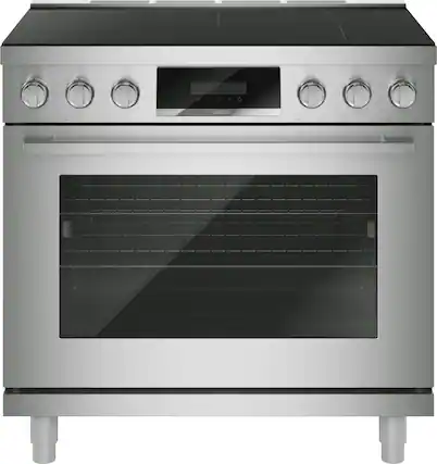 Front. Bosch - 800 Series 36 in. Wide 5.4 Cu. Ft. Industrial Style Electric Induction Range with 5 Elements - Stainless Steel.