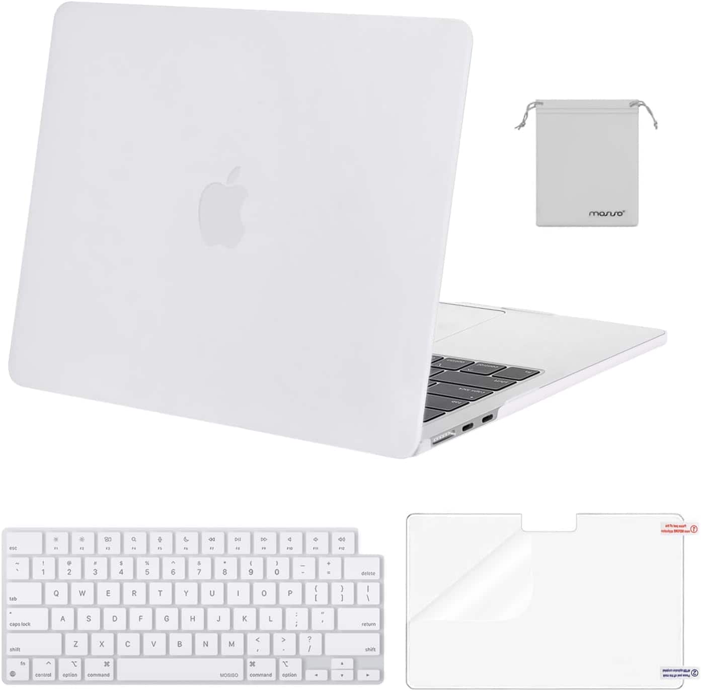 mosiso - Case for 13-inch MacBook Air M5 A3449 M4 A3240 M3 A3113 M2 A2681 with Keyboard Cover Screen Protector and Pouch - White