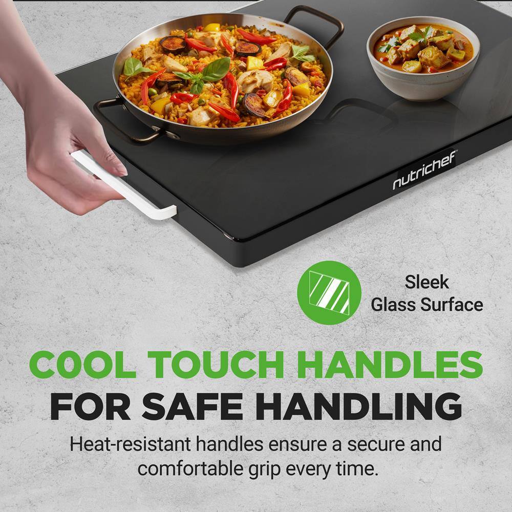 nutrichef Sleek Glass Surface COOL TOUCH HANDLES FOR SAFE HANDLING Heat-resistant handles ensure a secure and comfortable grip every time.