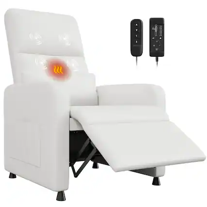 Front. Acekool - Power Recliner Chair with Massage & Heat, Adjustable PU Leather Sofa with Memory Remote, USB Port & Side Pockets - White.