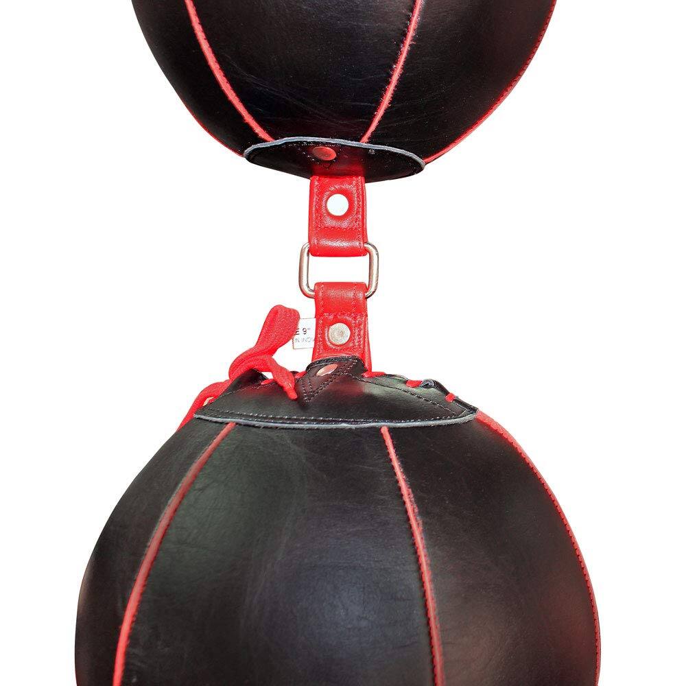 Left. Amber Sporting Goods - Double End Bag – Premium Leather Reflex Training for Boxing, MMA, Kickboxing w/ Bungee & S-Hook - Black, Red, White.