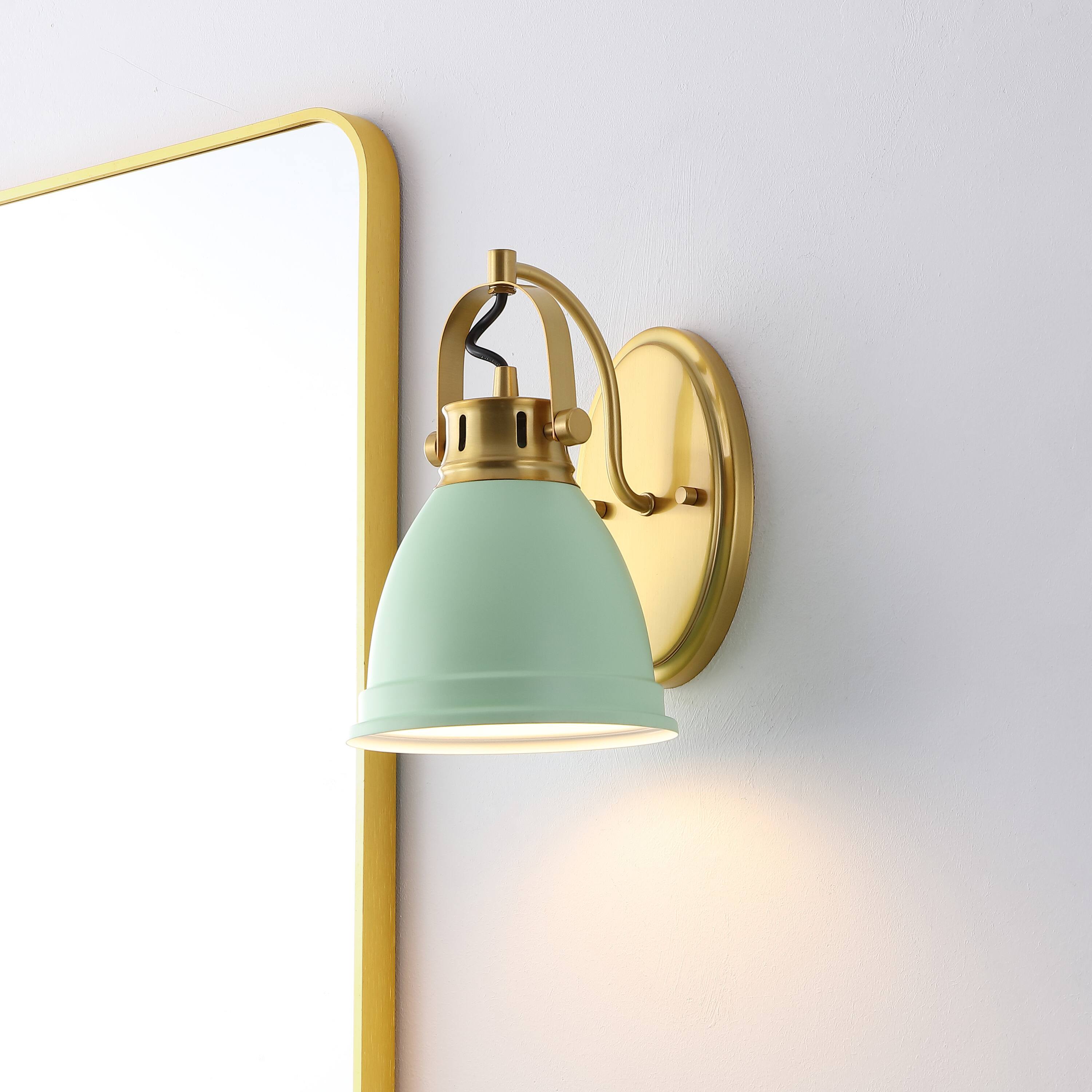 Alt View 1. Jonathan Y - Phineas 7" 1-Light Adjustable Farmhouse Bohemian Iron LED Vanity Light, Mint Green/Brass Gold - Mint Green.