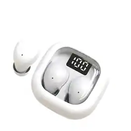 PRIMEPLUS - Mini Space Capsule Earbuds, Bluetooth 5.3, 25H Total Battery, LED Display, Comfortable Side-Sleeping Fit - White