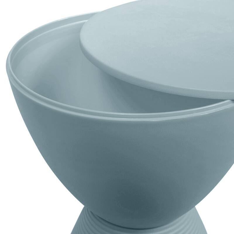 Alt View 5. LeisureMod - Boyd Modern Round Hourglass Accent Side Table, Drum Storage Table with Ribbed Base for Indoor/Outdoor - Dusty Blue.