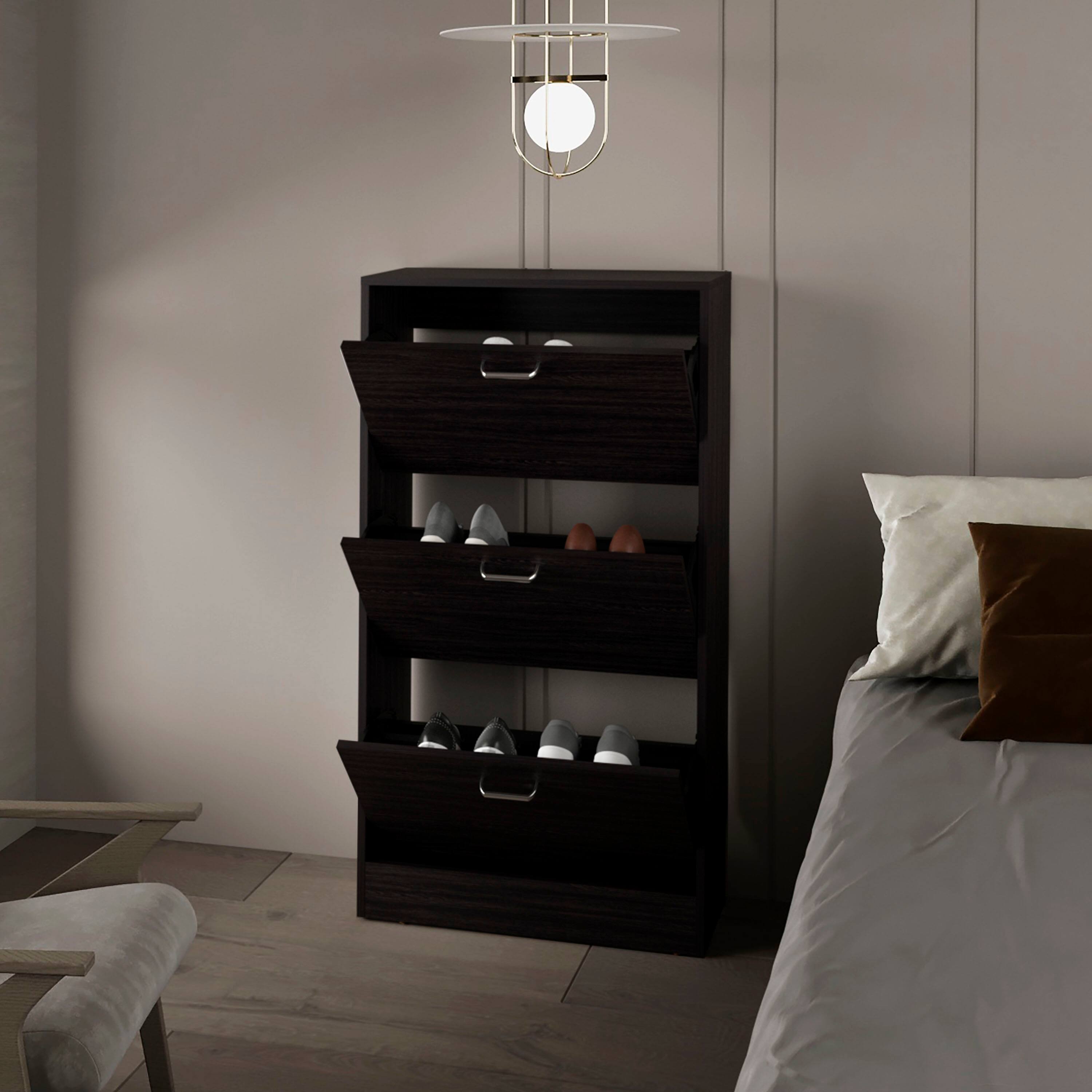 Alt View 1. TinyHomie - PIECES Shoe Rack 3 Flip-Down Compartments Slim Vertical Design Organizer Wenge - Wenge.