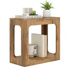 Costway - 1 PCS 2-Tier End Table with Storage Shelf Hollow-out Design for Living Room - Brown