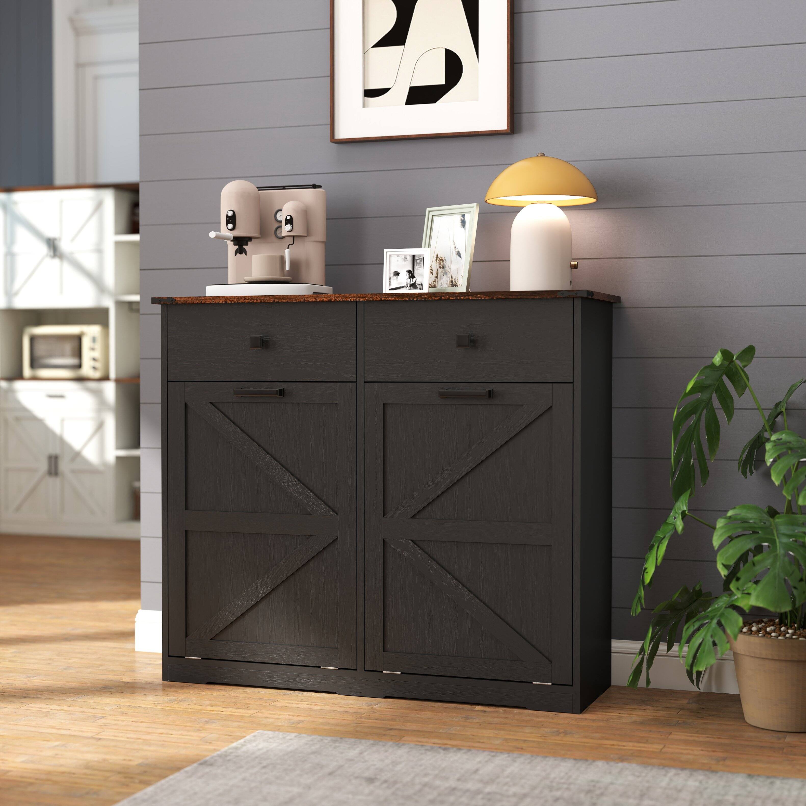 Front. GOODSILO - Double Tilt Out Trash Cabinet - Farmhouse Style Kitchen Recycling Cabinet with Drawer - Black.