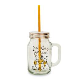 Disney - Winnie the Pooh Sweet as Can Bee 21 Ounce Glass Mason Jar With Lid and Straw - Yellow