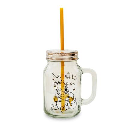 Front. Disney - Winnie the Pooh Sweet as Can Bee 21 Ounce Glass Mason Jar With Lid and Straw - Yellow.