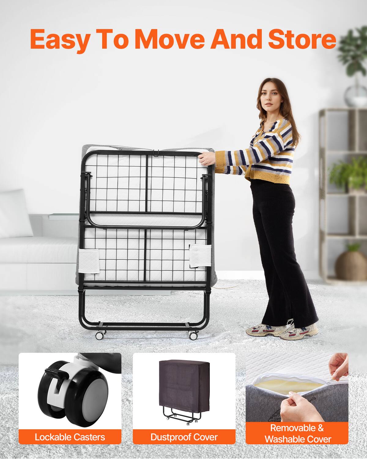 Easy To Move And Store

- Lockable Casters
- Dustproof Cover
- Removable & Washable Cover