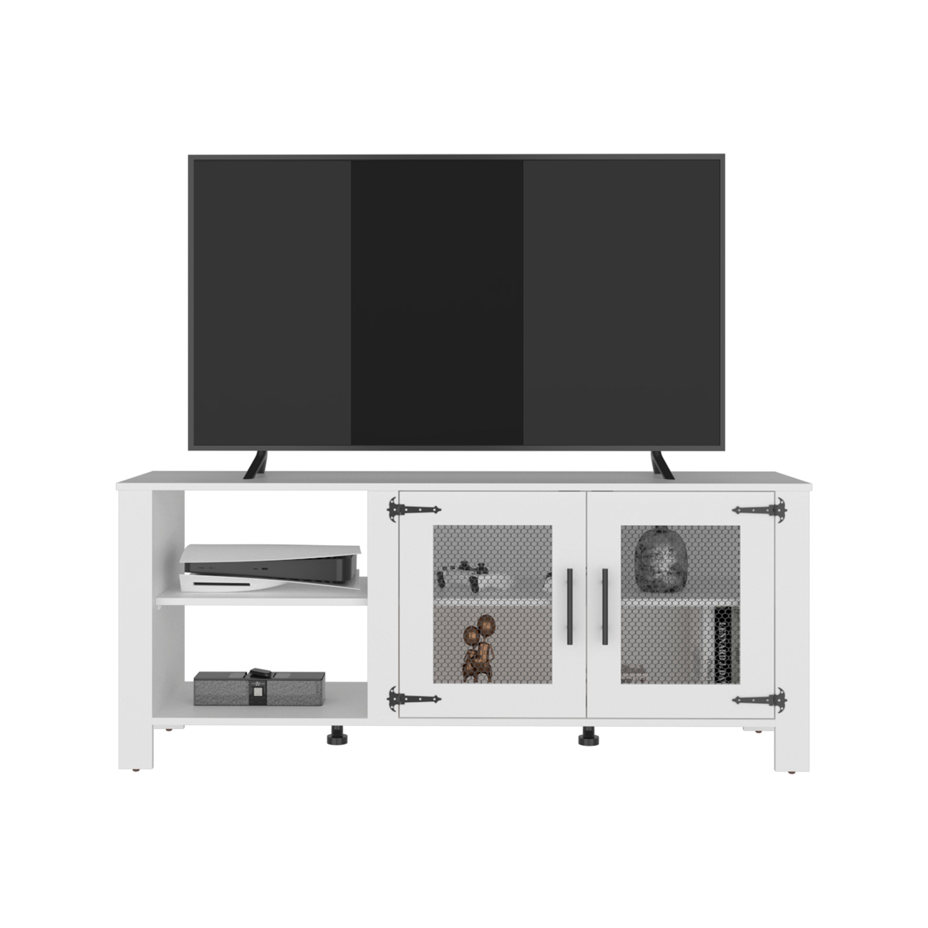 Alt View 1. TuHome - Modern Farmhouse TV Stand with 2-Door Cabinet and Open Shelves, Fits TVs up to 70inch - White.