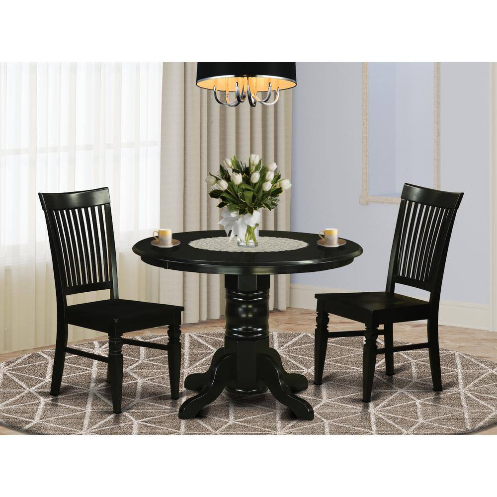 Back. East West Furniture - 3 Pc Kitchen nook Dining set-Kitchen dinette Table and 2 Dining Chairs - Black.