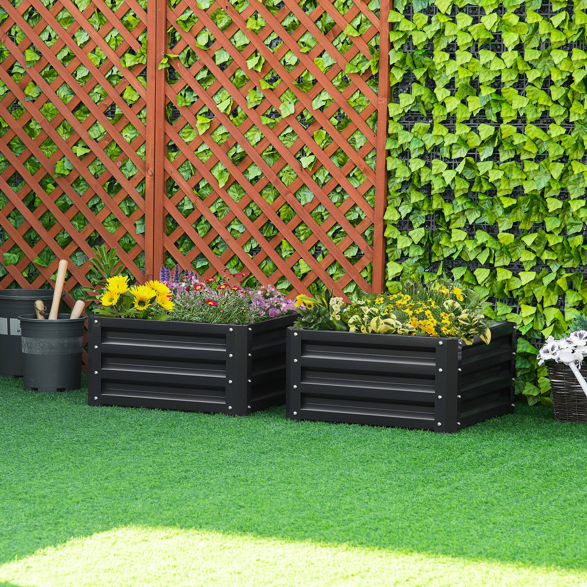 Alt View 1. Outsunny - 2pc 23.5" Elevated Herb & Vegetable Planting Box Kit w/ Versatile Uses - Dark Gray.
