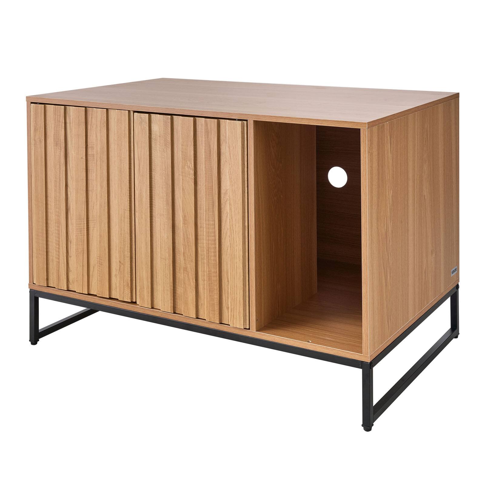 Alt View 5. VEVOR - Cat Litter Box Enclosure Furniture, 31.5in Hidden Litter Box Cabinet with Scratch Pad & Storage, Waterproof Cat Washroom - Natural wood color.