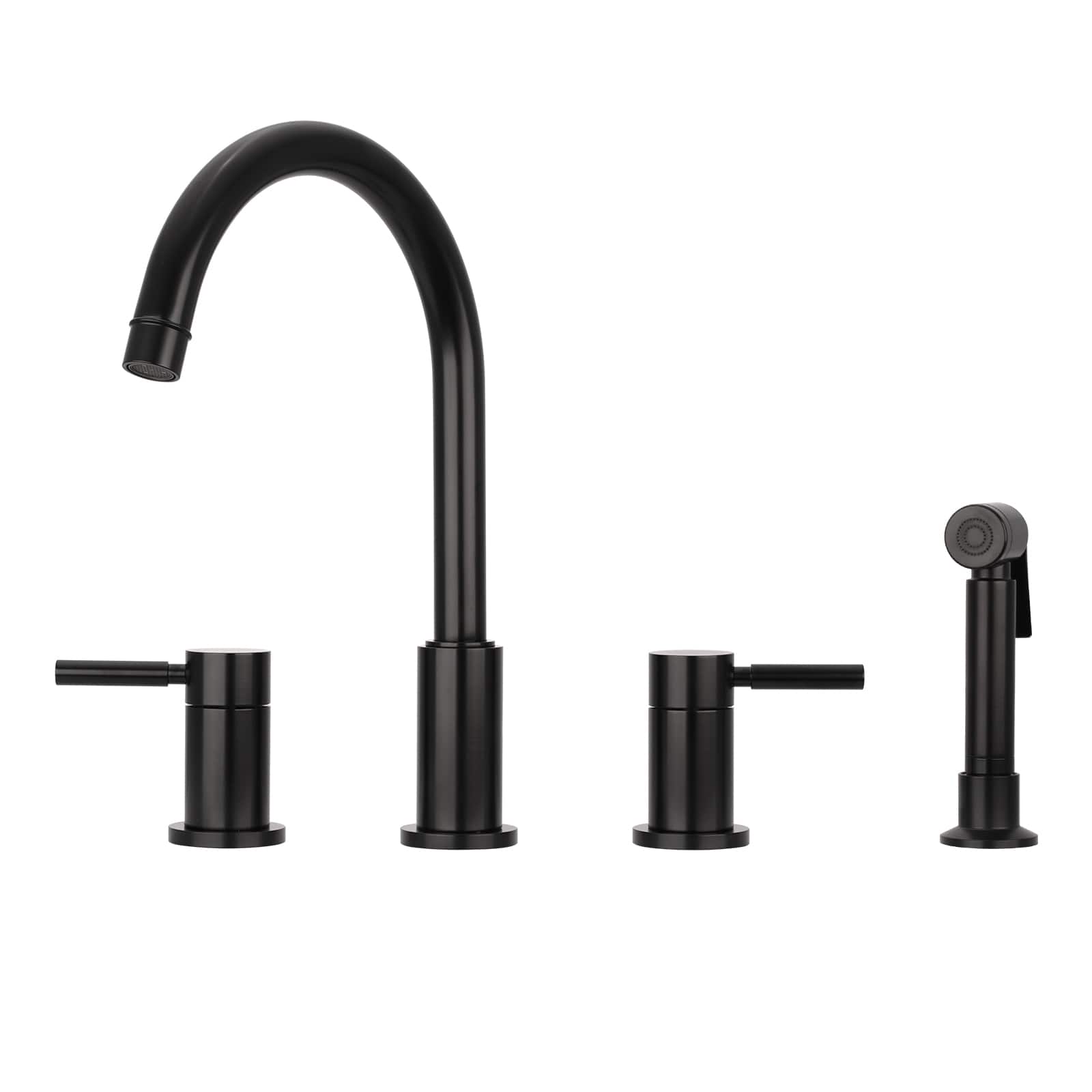 Solid Brass Double-Handle 360° Swivel Widespread Kitchen Faucet with Side Sprayer
