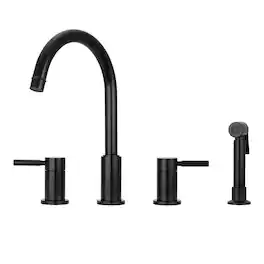 Solid Brass Double-Handle 360° Swivel Widespread Kitchen Faucet with Side Sprayer