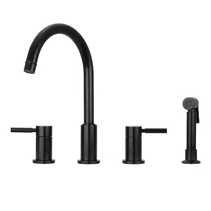 Front. Akicon - Akicon Solid Brass Double-Handle 360° Swivel Widespread Kitchen Faucet with Side Sprayer in Matte Black - Matte Black.