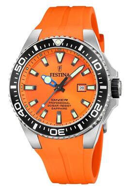 Festina - Diver Rubber Strap Dial Quartz F20664-4 200M Men's Watch - Orange
