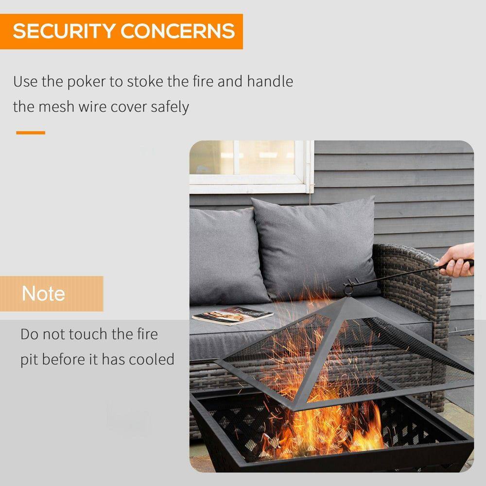 SECURITY CONCERNS

Use the poker to stoke the fire and handle the mesh wire cover safely

Note
Do not touch the fire pit before it has cooled