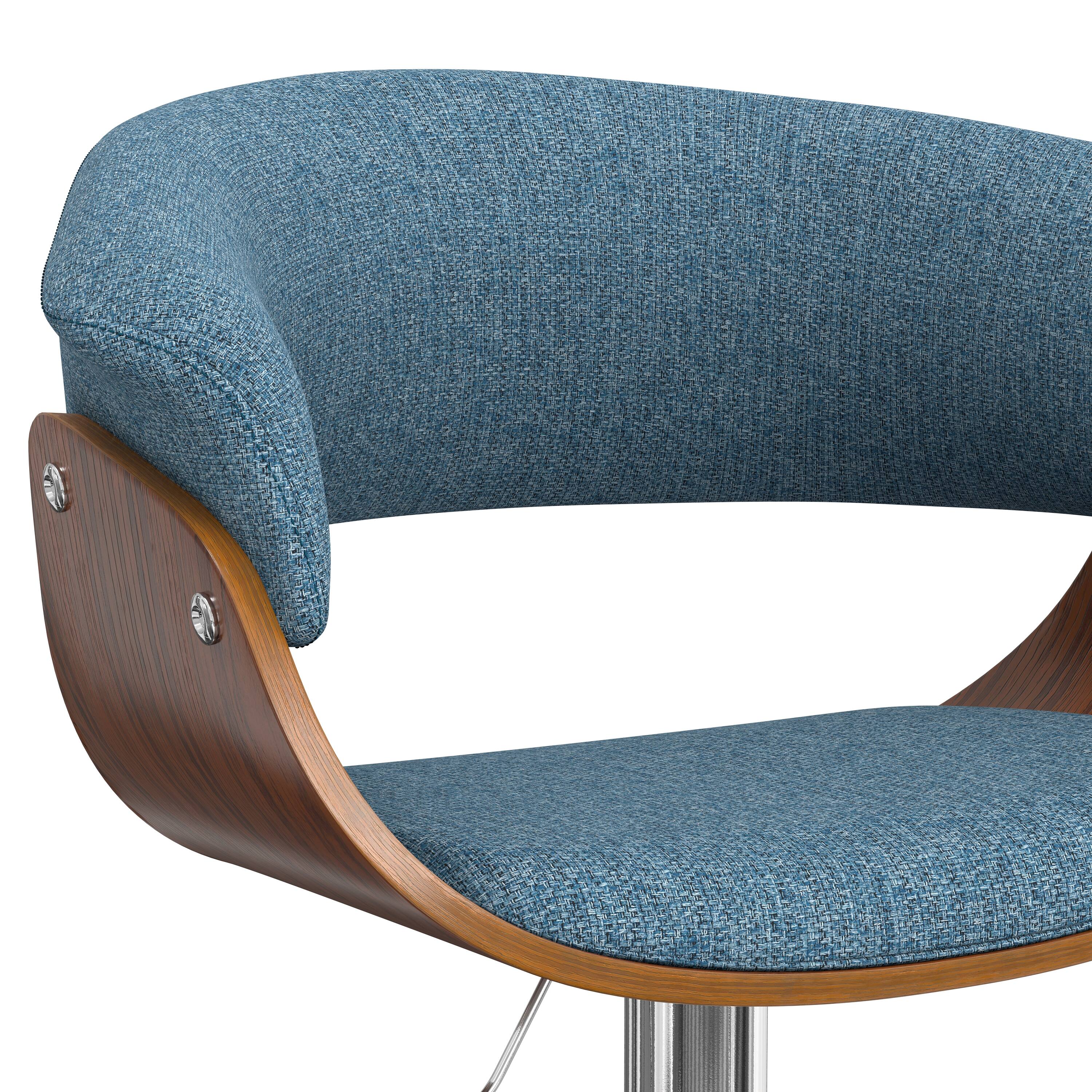 Back. Simpli Home - Simpli Home Sheldon Mid Century Modern 34 inch Adjustable Swivel Bar Stool in Denim Blue Woven Polyester Fabric - Denim Blue.
