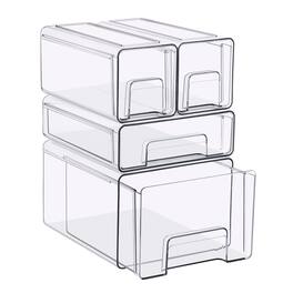 Sorbus - Stackable Storage Drawers, 4-Piece Set – 1 Large, 1 Medium & 2 Small Pull-Out Plastic Organizer - Clear