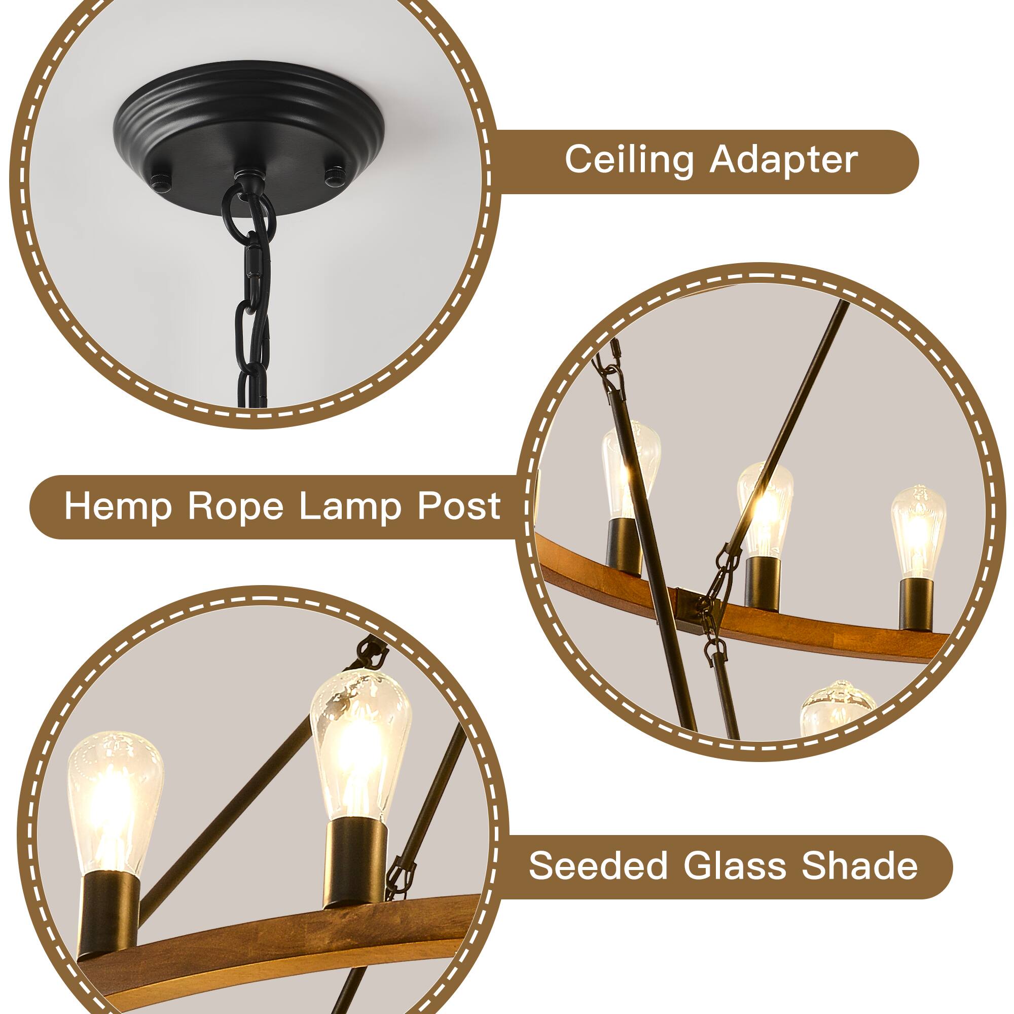 Ceiling Adapter  
Hemp Rope Lamp Post  
Seeded Glass Shade