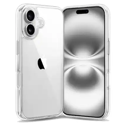 Front. Entronix - Durable Entronix Case for iPhone 16 Plus - Hard Back Clear Design - Clear.