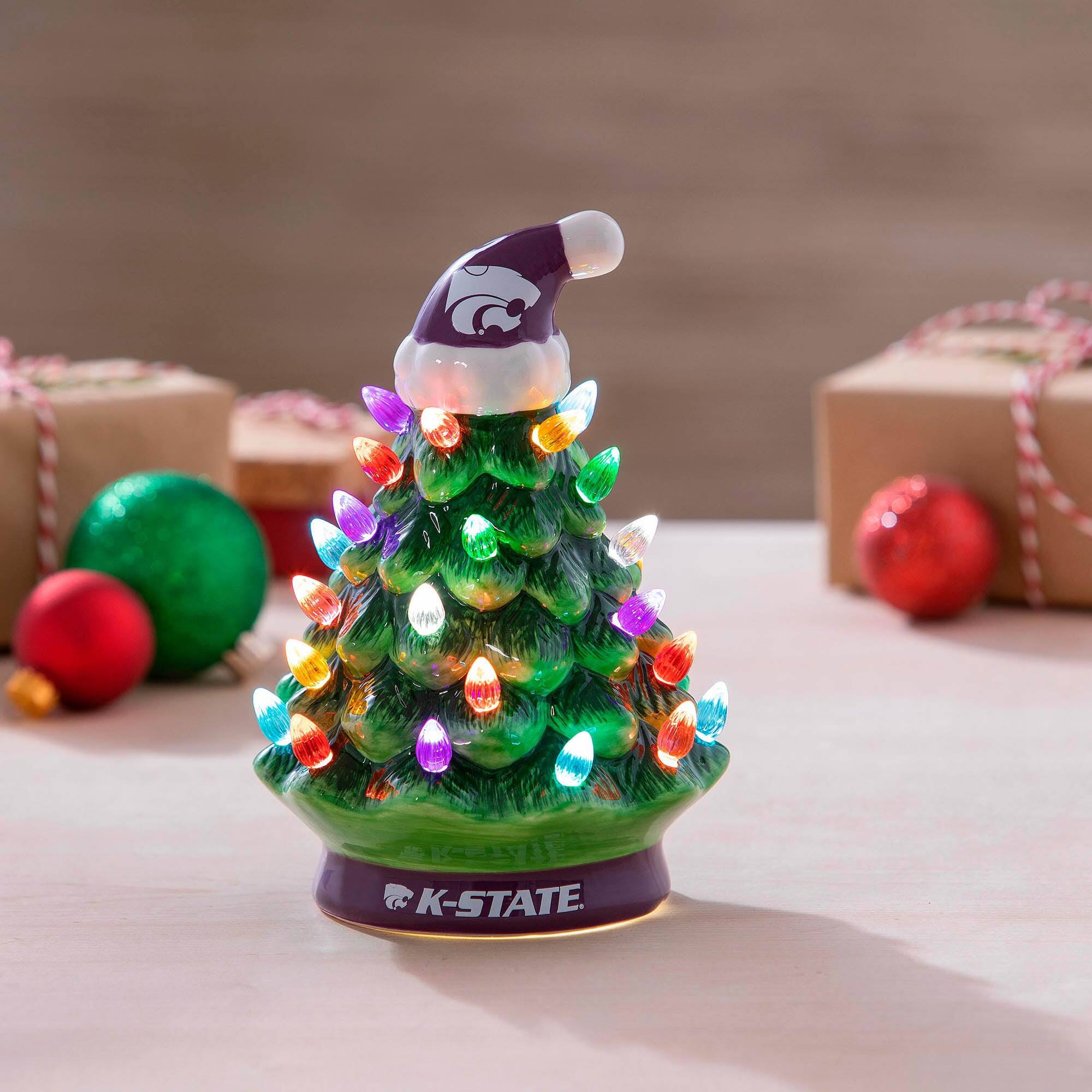 Alt View 1. Evergreen Enterprises - Kansas State Wildcats 2-Pack 4" Ceramic LED Christmas Tree Set - Multicolor.