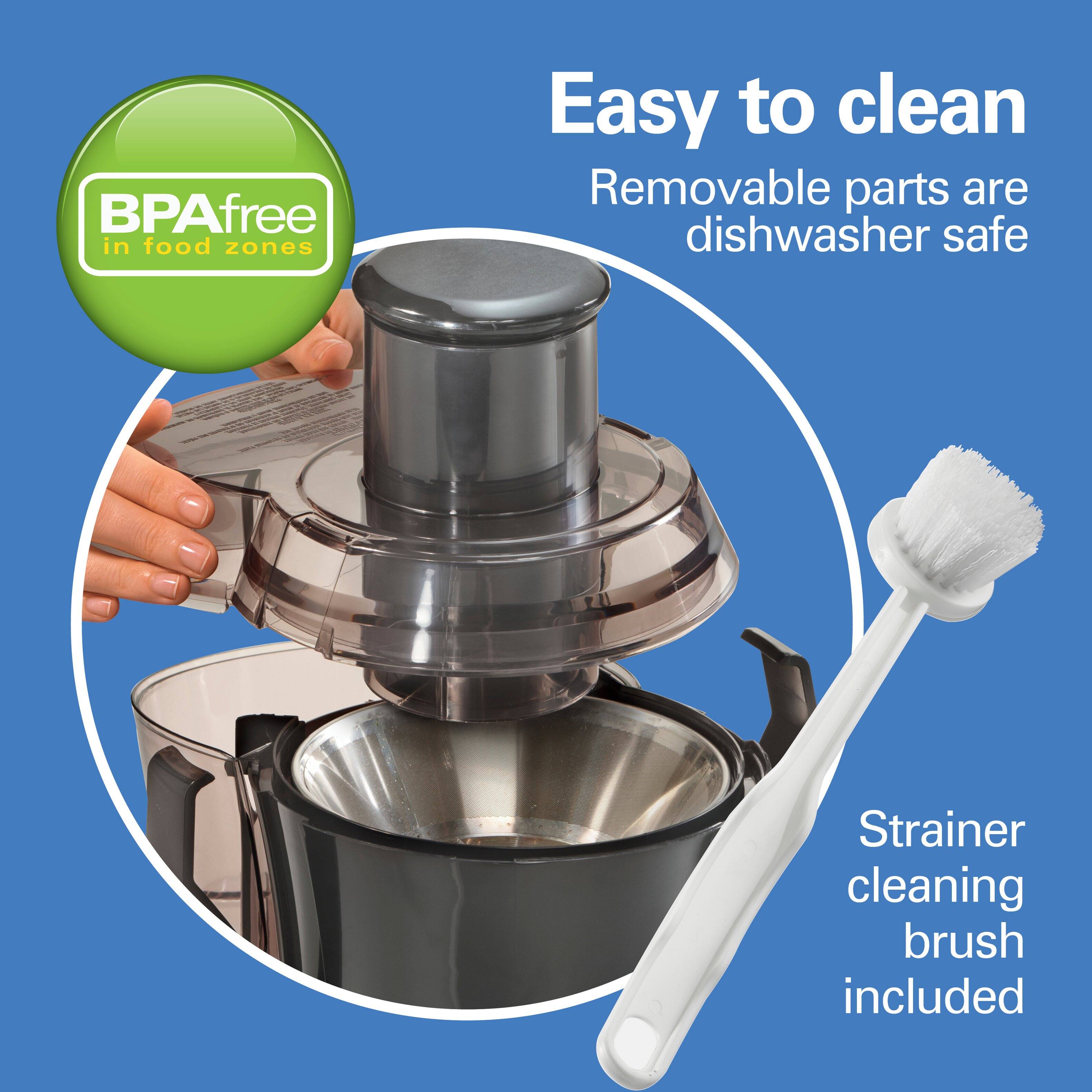- BPA free in food zones
- Easy to clean
- Removable parts are dishwasher safe
- Strainer cleaning brush included