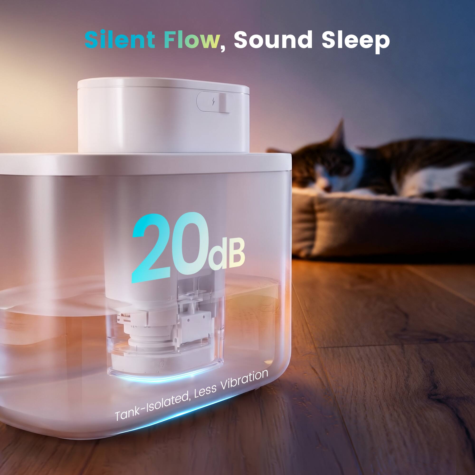 Oneisall 2.2L/74oz Wireless Cat Water Fountain With Silent Pump 3 Flow ...