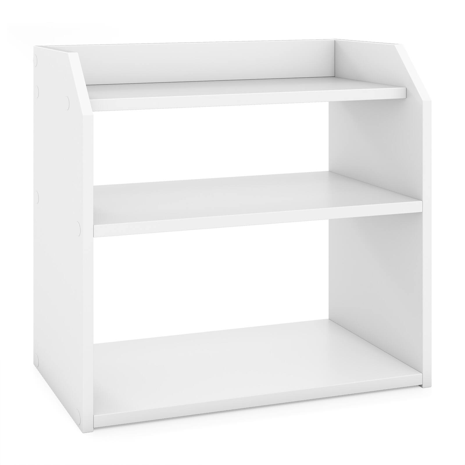 Alt View 9. Gymax - Gymax 3-Tier Desktop Bookshelf w/Raised Top Guardrails Space-Saving Desk Display Shelf - White.