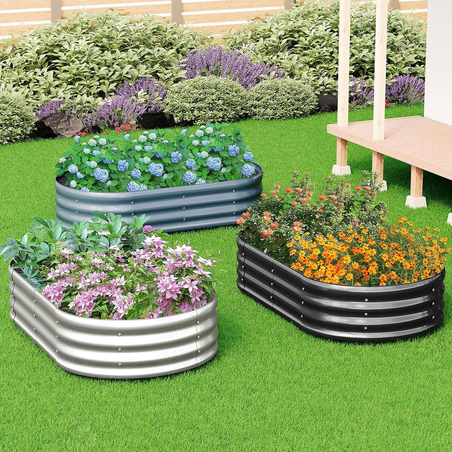 Alt View 1. PAIHOME - Raised Garden Bed with Rubber Edging, Patented Zinc Alloy Coating Planter Box for Outdoor Vegetables Herbs Strawberries - 5x3x1 FT - 1pc.