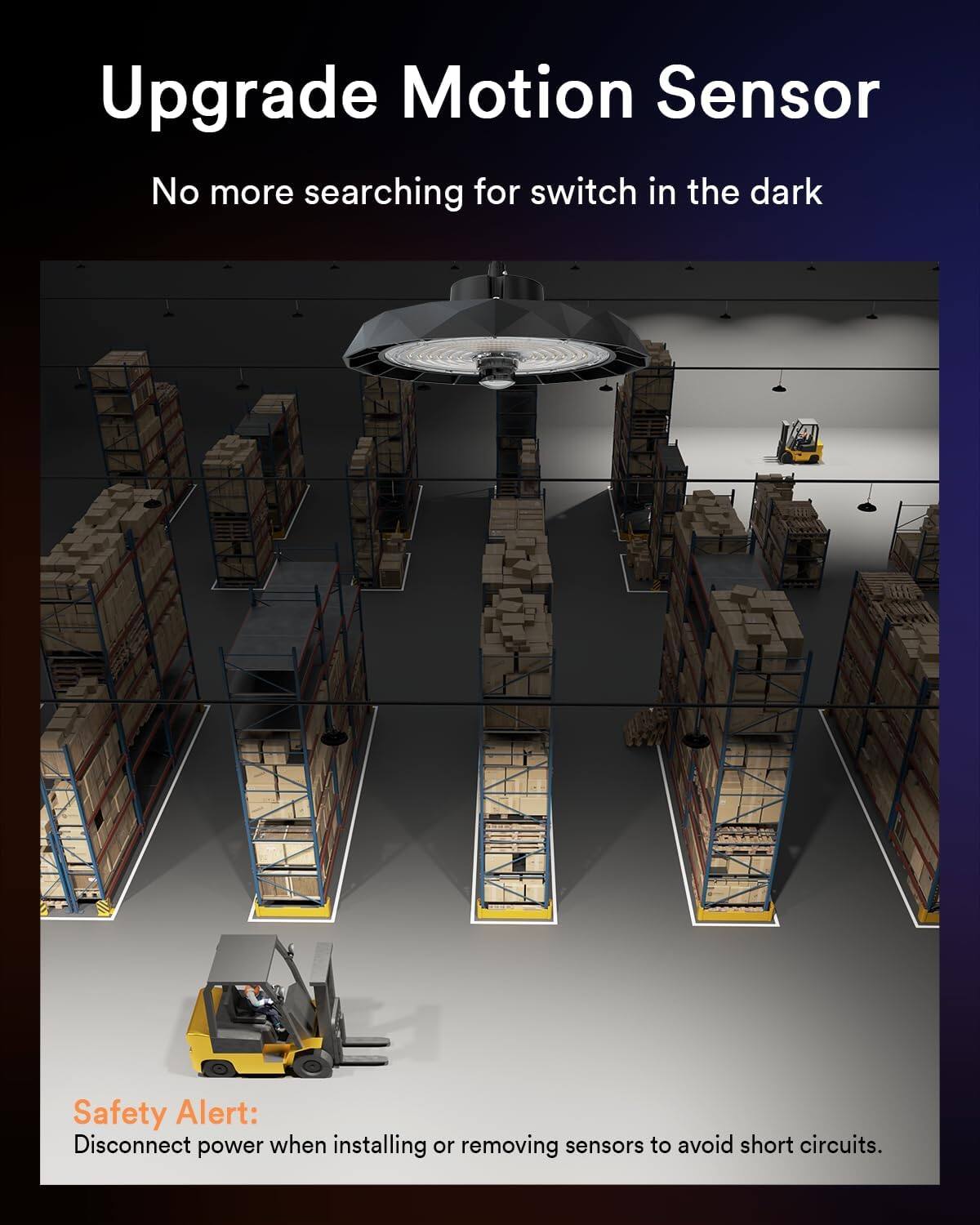 Upgrade Motion Sensor  
No more searching for switch in the dark  

Safety Alert:  
Disconnect power when installing or removing sensors to avoid short circuits.