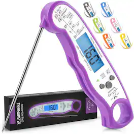 Zulay Kitchen - Waterproof Digital Meat Thermometer with Backlight, Calibration & Internal Magnetic Mount - Purple
