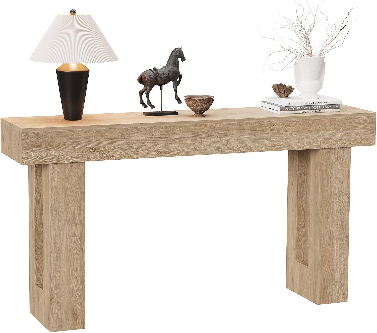 Front. GARVEE - Rectangular Console Table,63" Long Narrow Farmhouse Wood Entryway Table , Sofa Table Behind Couch,Brown - Natural.