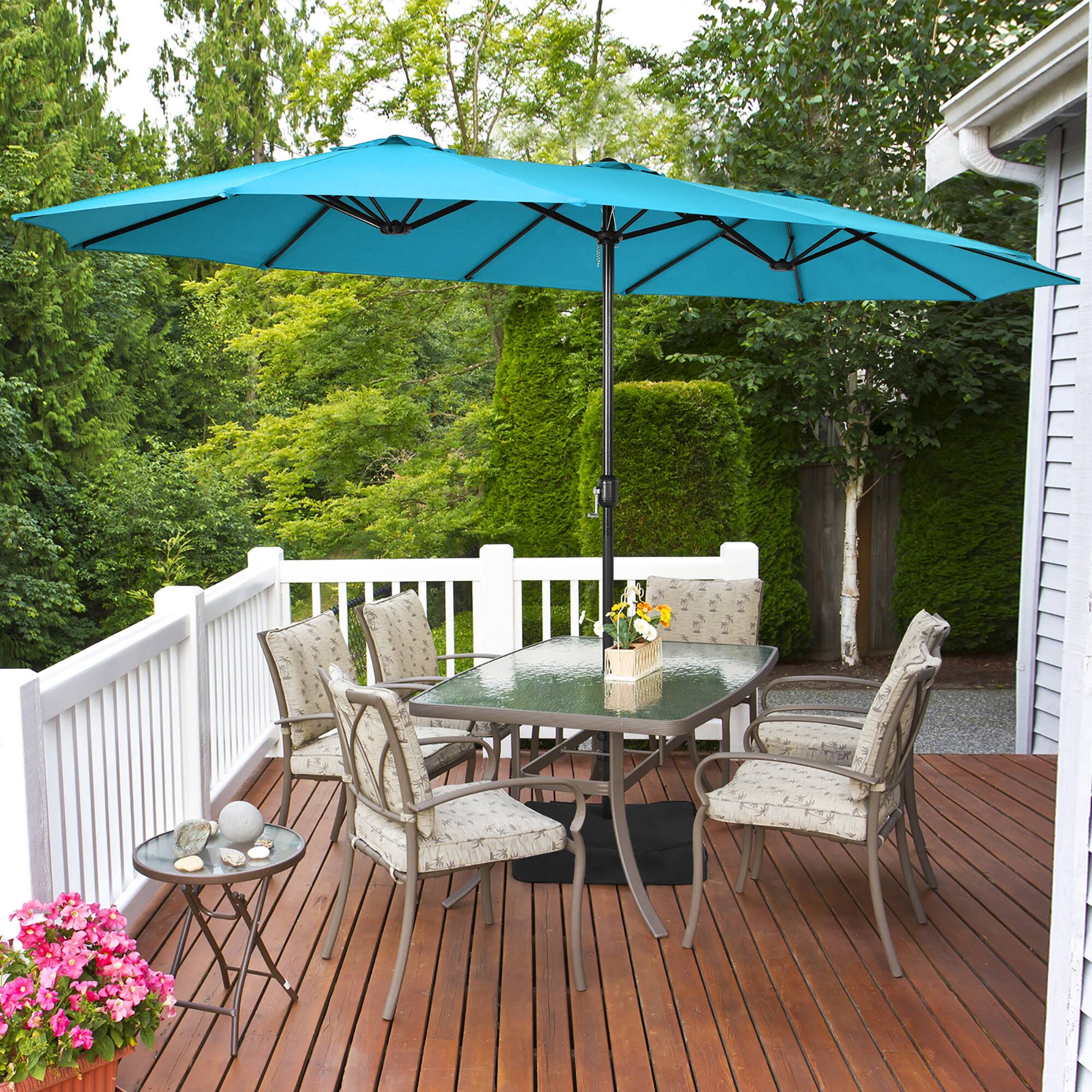 Alt View 1. Costway - Costway 15FT Double-Sided Twin Patio Umbrella Outdoor Market W/ Crank & Base - Turquoise.