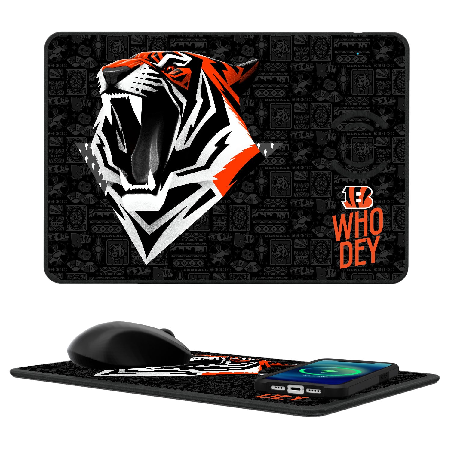 Photos - Mouse Pad Fast Keyscaper - Cincinnati Bengals  Illustrated 15W  Wireless Charger and  - Black 201534895  2024