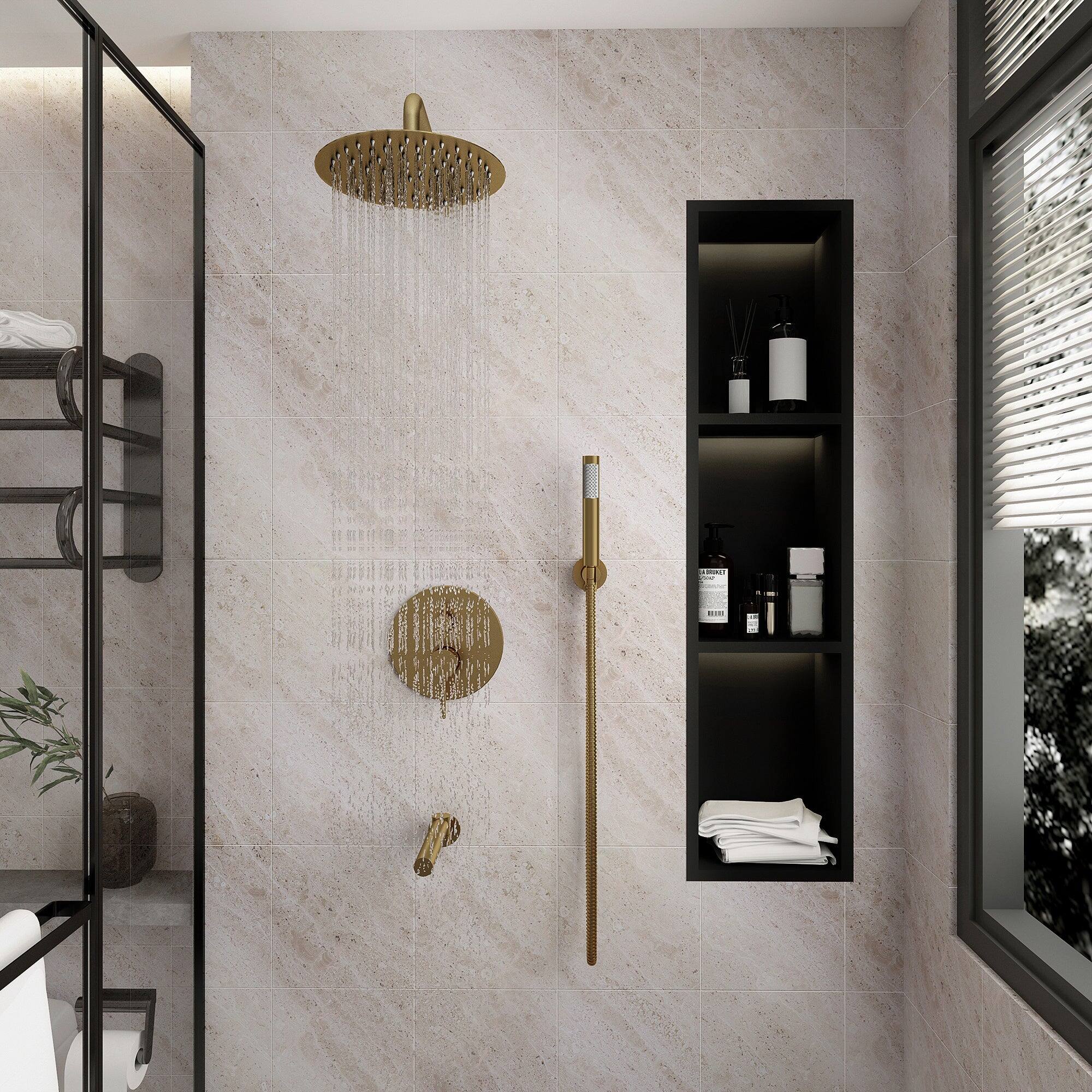 Alt View 3. Boyel Living - Wall Mount Single Handle 1-Spray Tub and Shower Faucet 1.8 GPM in Brushed Gold Pressure Balance Valve Included - Brushed Gold.