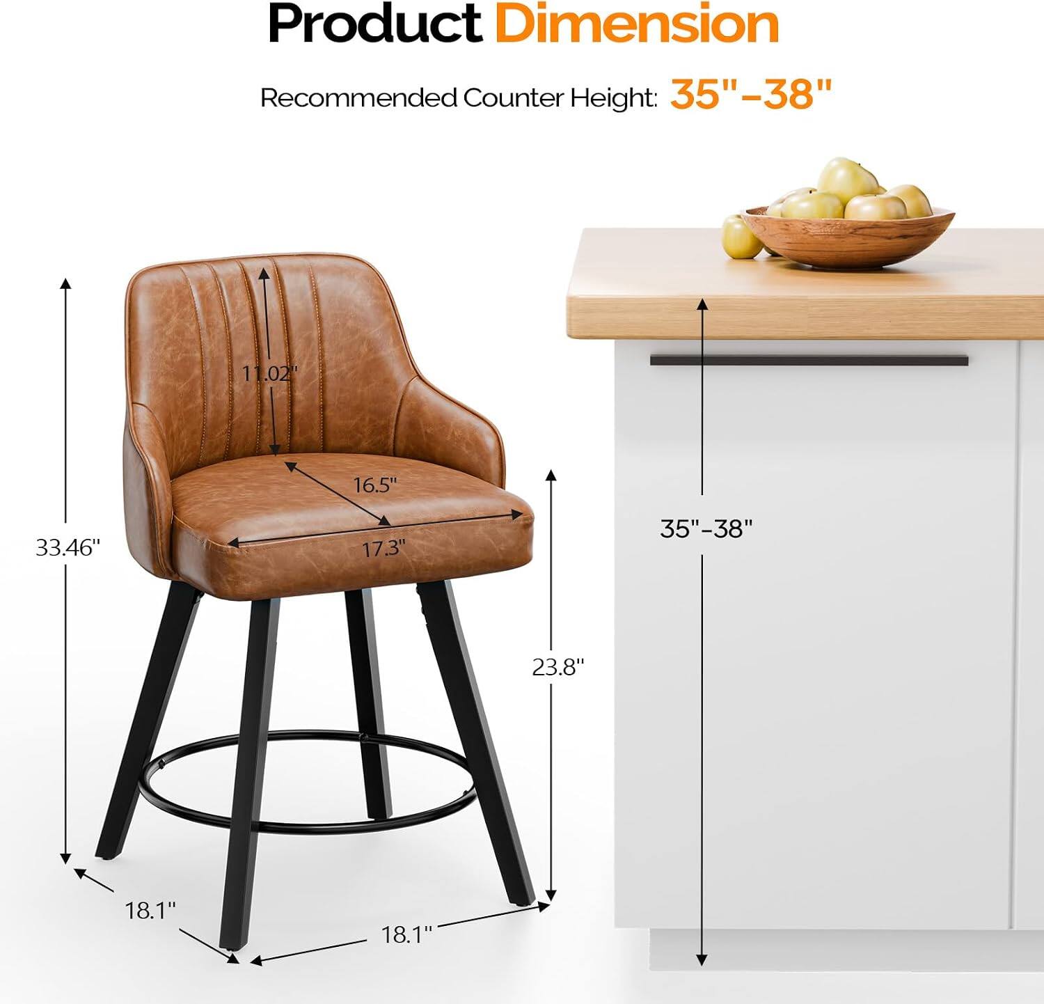 Product Dimension  
Recommended Counter Height: 35"-38"  
11.02"  
16.5"  
33.46"  
17.3"  
23.8"  
18.1"  
18.1"
