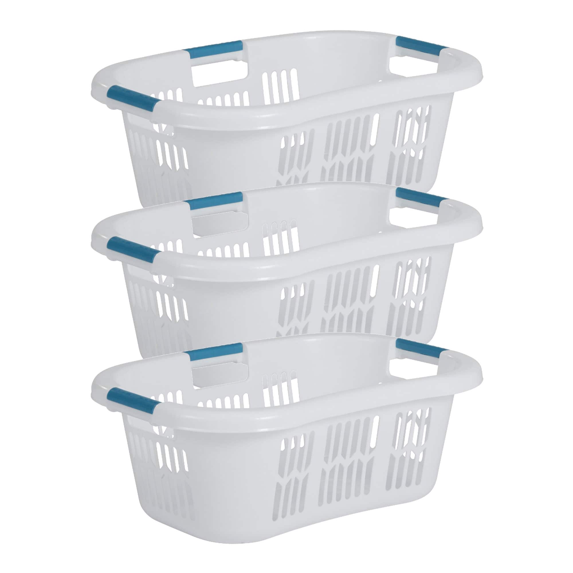 Front. RubberMaid - Rubbermaid 2.1-Bushel Small Hip-Hugger Plastic Laundry Basket, White (3-Pack) - White.