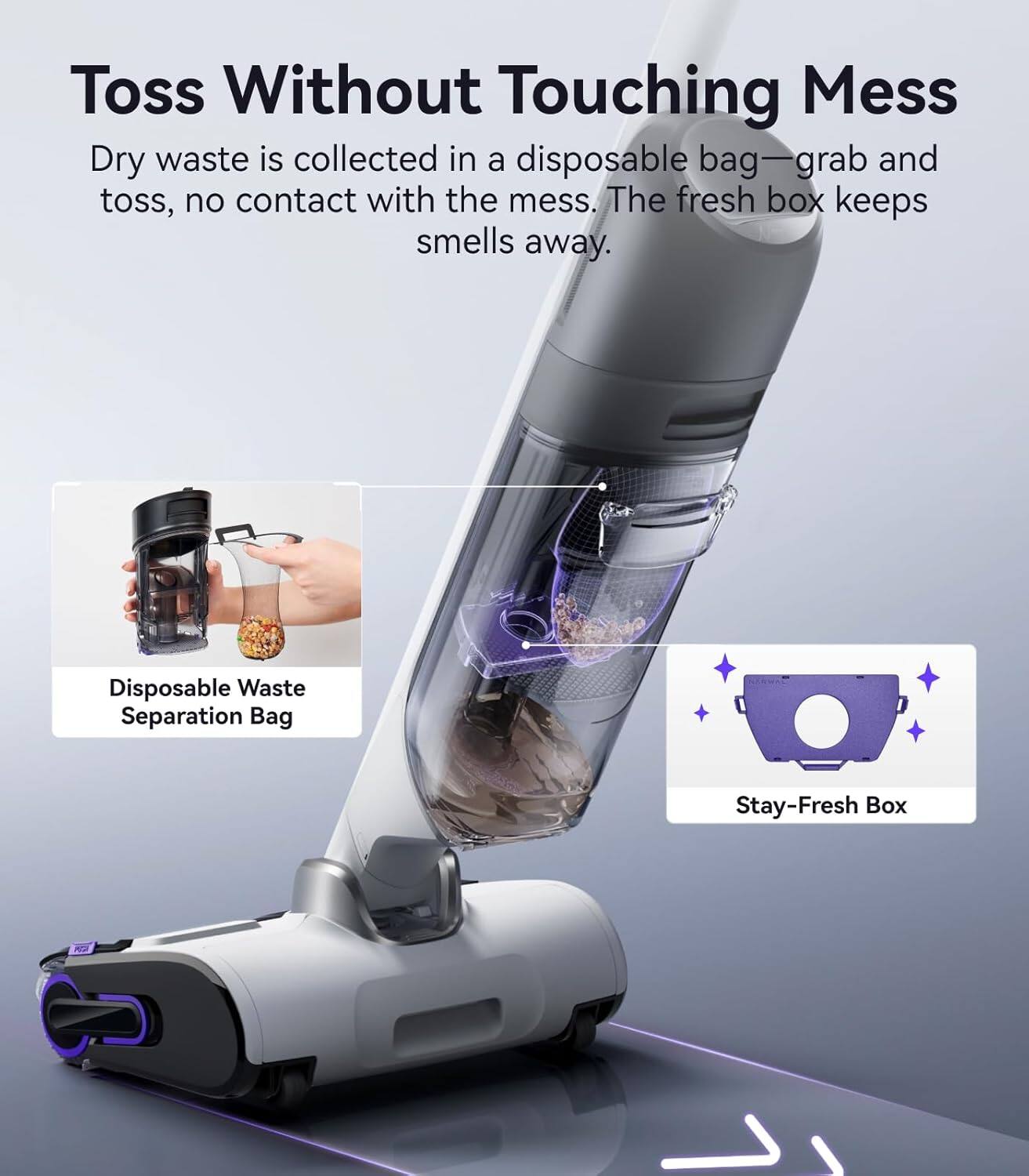 Toss Without Touching Mess

Dry waste is collected in a disposable bag—grab and toss, no contact with the mess. The fresh box keeps smells away.

Disposable Waste Separation Bag

Stay-Fresh Box