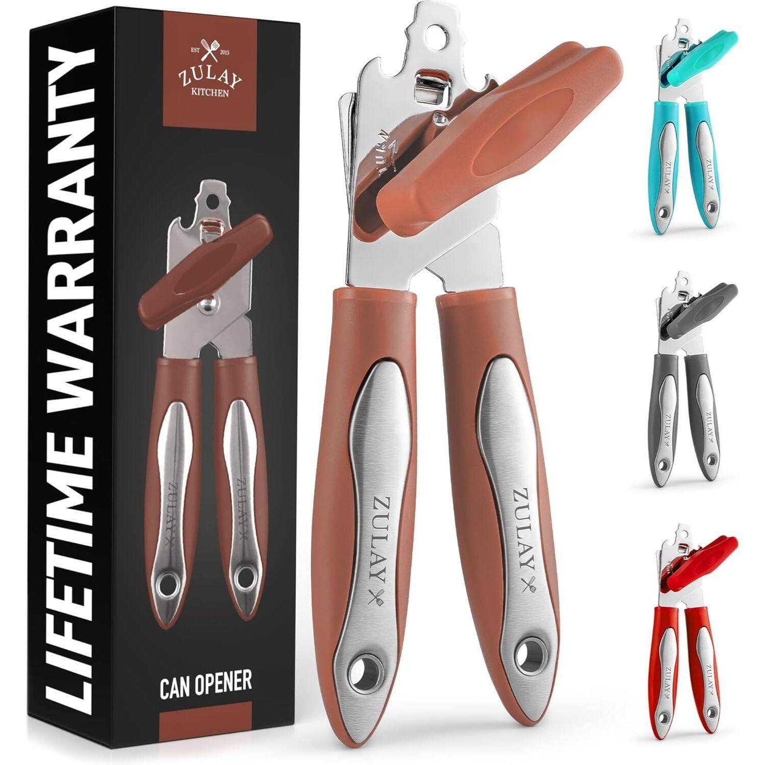 Zulay Kitchen - Manual Can Opener Smooth Edge Cut Stainless Steel Blades with Comfortable Grip Handle and Large Turn Knob - Dusty Rose