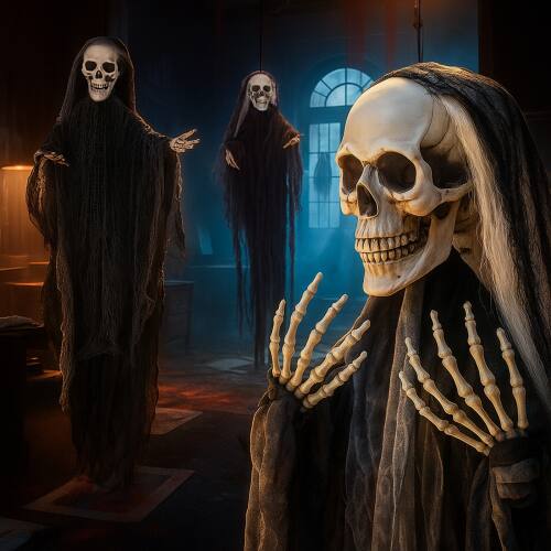 Alt View 9. Winado - Halloween Scray Hanging Skeleton Ghosts, Grim Reapers 3PCS Swinging Flying Decoration for Holiday Outdoor Patio Garden - Black.