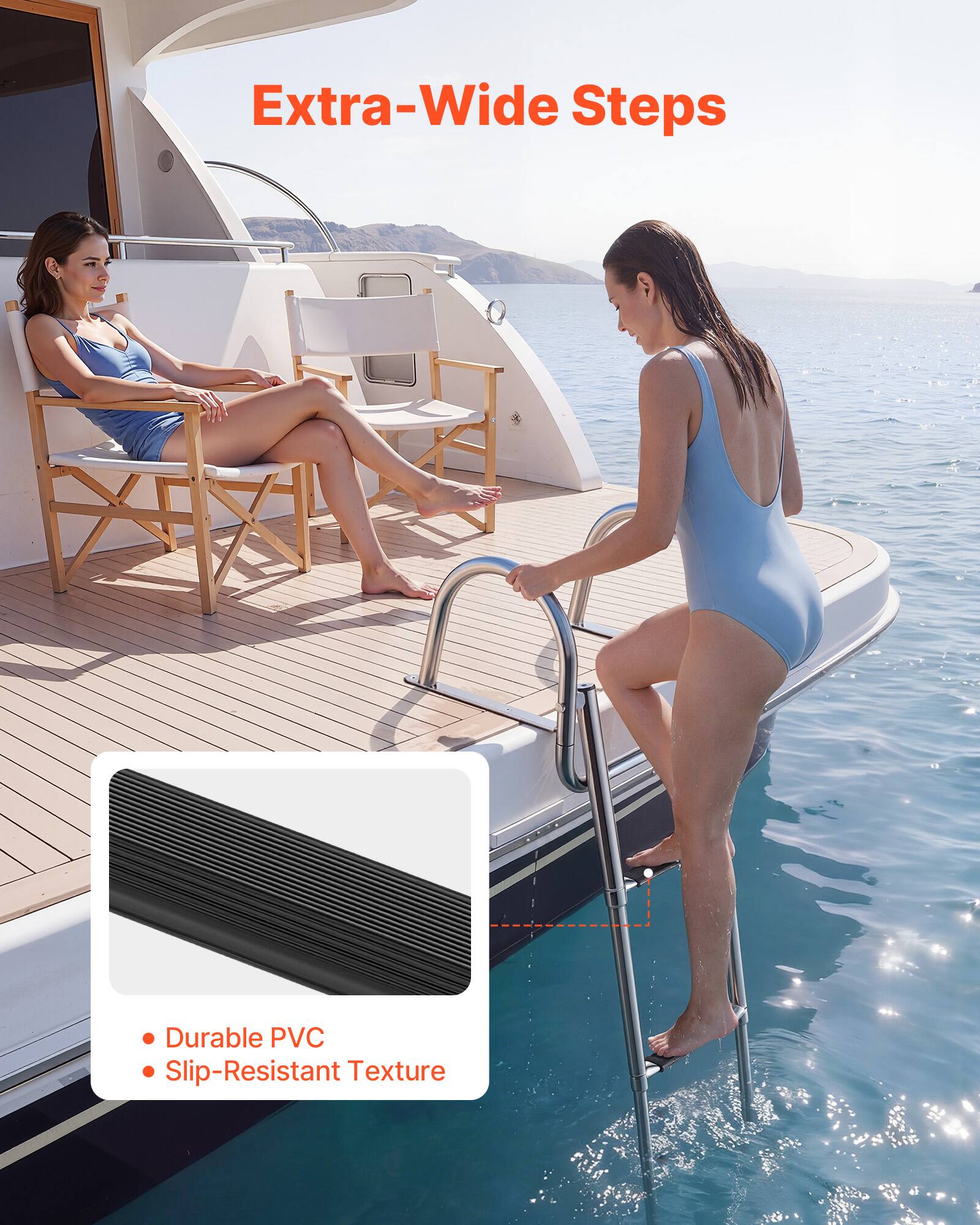 Extra-Wide Steps

- Durable PVC
- Slip-Resistant Texture
